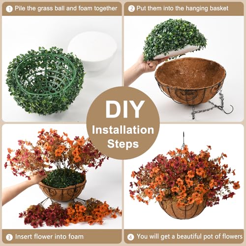 ZFProcess Artificial Fake Fall Hanging Plants Flowers Basket, Faux Silk Daisy in Planter Realistic UV Resistant for Outside Home Patio Balcony Yard Autumn Outdoor Decoration (Orange Brown) - color: Orange Brown