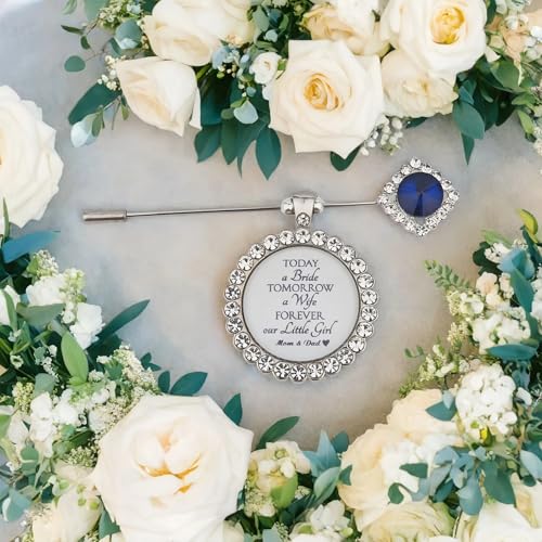 Something Blue Gift for Bride Bouquet Charms for Wedding Memory, Bridal Shower Gifts from Mom,Rhinestone Artificial Sapphire Wedding Gifts Bouquet Dress Pin with Touching Saying - style: Today a Bride
