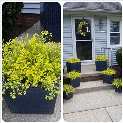 CATTREE Artificial Shrubs Bushes, Plastic Fake Plants Wedding Indoor Outdoor Home Garden Verandah Kitchen Office Table Centerpieces Arrangements Christmas Decoration Yellow 4 pcs - color: Bell Leaves-yellow-4 Pcs