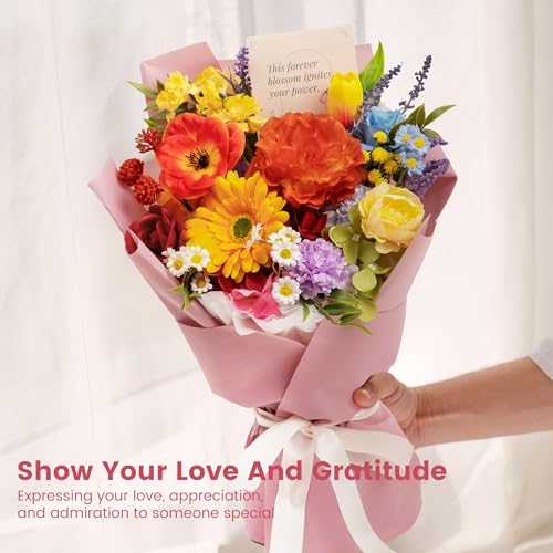 TINGE TIME Preserved Flowers Bouquet, Rainbow Fake Flowers Bouquet, Aritifical Roses Bouquet for Wedding, Table Centerpieces, Valentines, Mothers Day, Birthday Gifts, Anniversary, Engagement - color: Rainbow