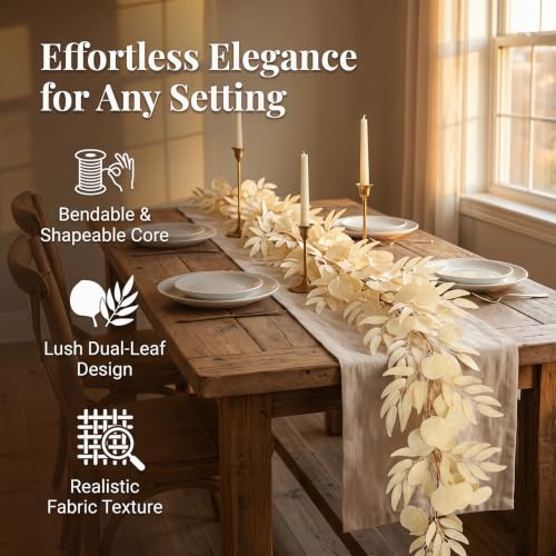 GREENTIME 1 Pack 6.5Ft Fake Champagne Greenery Garlands Eucalyptus Willow Garland for Rustic Wedding Arch Swag Doorways Table Runner Staircase Fireplace Chair Home Party Decoration - color: Champ-1
