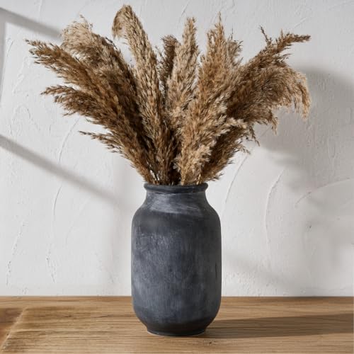 SIDUCAL Rustic Farmhouse Flower Vase | 9.5 Inch Large Ceramic Vase | Pampas Grass | Modern Farmhouse Decor for Home Decor, Table, Living Room Decoration, Shelf Decor, Mantel, Black - color: Gs18049-black