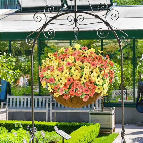 AmyHomie 16 Bundles Artificial Flowers for Outdoor Outside Summer Fall Decoration UV Resistant Faux Flowers No Fade Fake Plastic Plants Garden Porch Window Box Decorating - color: Yellow Orange, size: 16