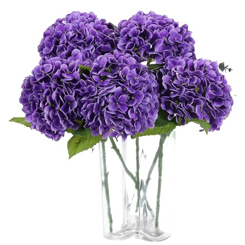 Coferset 5pcs Hydrangea Artificial Flowers Real Touch 20 inch Lifelike Hydrangea Flower for Home Wedding Office Party Living Room Decoration (Purple#2) - color: Purple#2