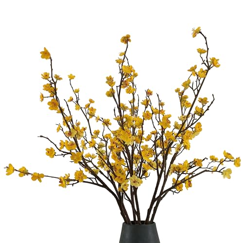 Plum Blossom Flowers Artificial,6Pcs Yellow Artificial Cherry Blossom Branches Flowers,Decorative Branches for Home and Office Decor (Yellow, 6)… - color: Yellow