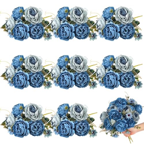8 Pcs Artificial Peony Silk Flowers Fake Peonies Vintage Wedding Bouquets Faux Flowers for Bride Wedding Home Birthday Arrangement Table Decoration