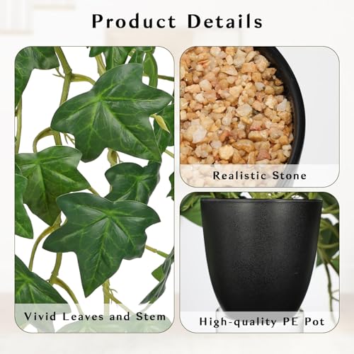 GnFlus Fake Pothos Ivy Plant with Pot Artificial Green Leaves for Home Shelf Decor Indoor Silk Artificial Realistic Plant Large - color: Green Lvy-black Pot