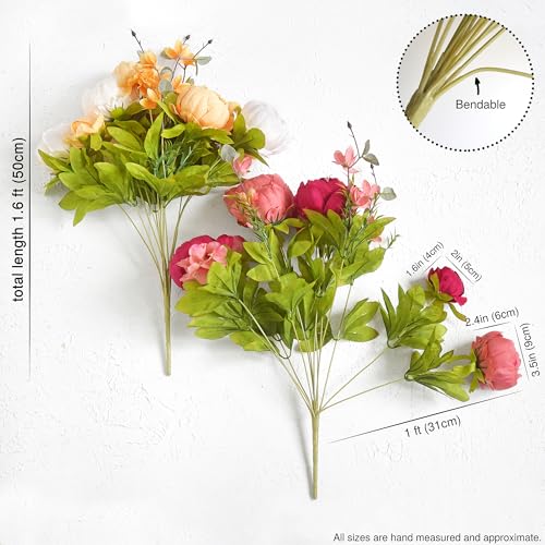FiveSeasonStuff Artificial Peony Bouquets, 2 Silk Flower Bundles in Peach, Coral, Cream & Burgundy with Hydrangeas for Wedding Centerpieces & Home Decor (Country Delightful) - color: Country Delightful (Orange, White, Pink & Red)