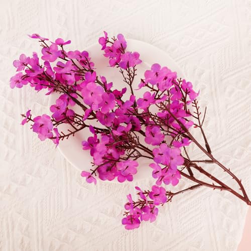 1PCS Artificial Long Gypsophila Colorful Plum Blossom Home Bouquet Faux Flowers Autumn Garden Party Decoration (Purple-1PCS) - color: Purple-2pcs