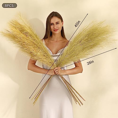 Wertuirk Gold Pampas Grass Decor - 45-Inch Set of 8 | Faux Tall Pampas Grass Soft and Fluffy | Perfect for Wedding Centerpieces, Great Gatsby Party Decorations and Glam Room Decor - color: Gold