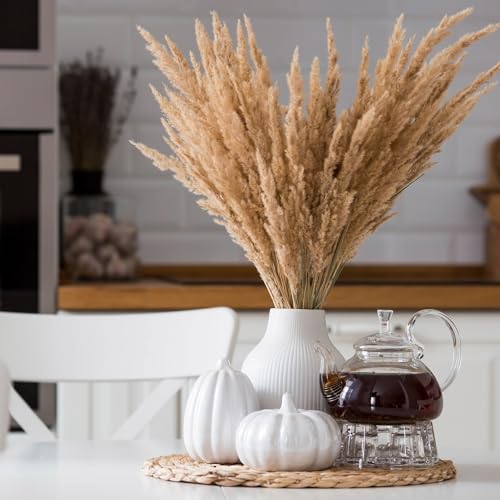 PATIKIL 17 Inch Faux Pampas Grass, 6 Pcs Boho Decor for Home Decoration Artificial Tall Fluffy Stems for Wedding Flower Party Vase Arrangement Centerpieces, Grass Green - color: Grass Green