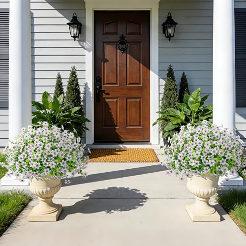 20 Bundles Artificial Flowers for Outdoors, Fake Silk Flowers UV Resistant Faux Realistic Plastic Plants for Spring Summer Porch Patio Garden Planter Window Box Home Decor, White - color: White
