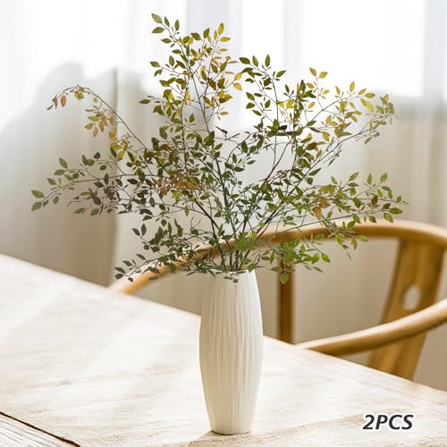 Fake Plants Eucalyptus Stems,Plastics Ficus Stems for Vase Artificial Plants,Greenery Stems for Vase Faux Plants Indoor,43.3" Faux Greenery Indoor Vase Fillers for Home Decor(3Pcs Orange) - color: Orange 3pcs