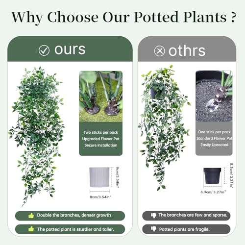 Artificial Hanging Plants for Shelf, 2-Pack Fake Potted Greenery Faux Mandala and Pothos Ivy Vines in Black Pot, Décor for Office Living Room Bathroom Indoor Outdoor - color: 2-pack Mandala Pothos Ivy Vines