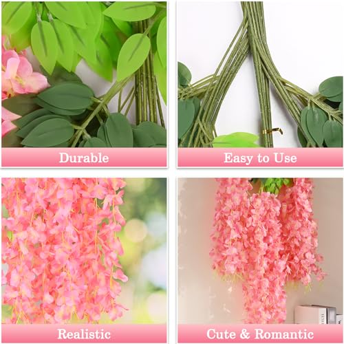 BLEUM CADE 36Pcs Deep Pink Fake Wisteria Hanging Flowers, 3.6Ft/Pcs Artificial Wisteria Garland, Hanging Flowers for Wedding Party Home Backdrop Wall Decoration - color: Deep Pink, size: 36pcs