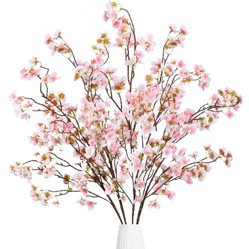 Sggvecsy Artificial Cherry Blossom Flowers 4 Pcs Faux Cherry Blossom Stems Faux Silk Cherry Blossom Branches 41’’ Fake Flowers Long Stems for Vase Arrangements Home Wedding Table Decor (Pink) - color: New Pink
