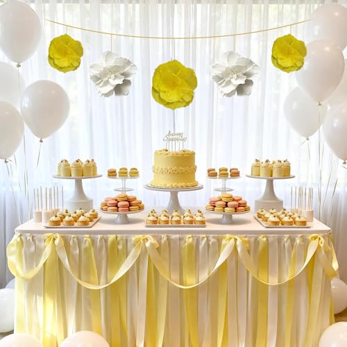 BRT Bearingshui Crepe Paper Flowers Decoration for Wall Total 9 Pcs, Artificial Flowers Backdrop for Wedding Decor Baby Bridal Shower Birthday Party, Yellow White 3D Wall Flowers Decor - color: Yellow White