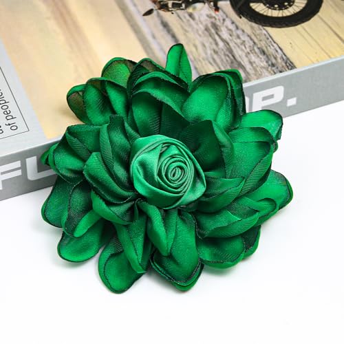 Dainty Satin Rose Flower Brooch Pins for Women Delicate Large Camellia Pins Shawl Clips Duckbill Clips Wedding Prom Banquet Party Jewelry Gift - color: Green