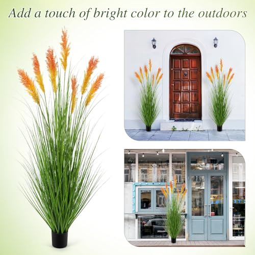 Thiccywoov 2 Pack 5 ft Tall Artificial Grass Plant Outdoor Faux Pampas Grass Potted Ornamental Plant UV Resistant Boho Fake Greenery Shrubs for Housewarming Patio Porch Entryway Balcony Indoor Decor - size: 5 ft