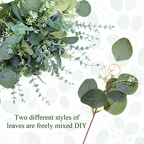 Tigeen 150 Pcs Artificial Eucalyptus Stems, 2 Styles Faux Greenery Leaves with Silver Dollar and Small Leaf Sprays for Wedding Bouquet DIY Floral Arrangements, Centerpieces, Home Decor (Green)