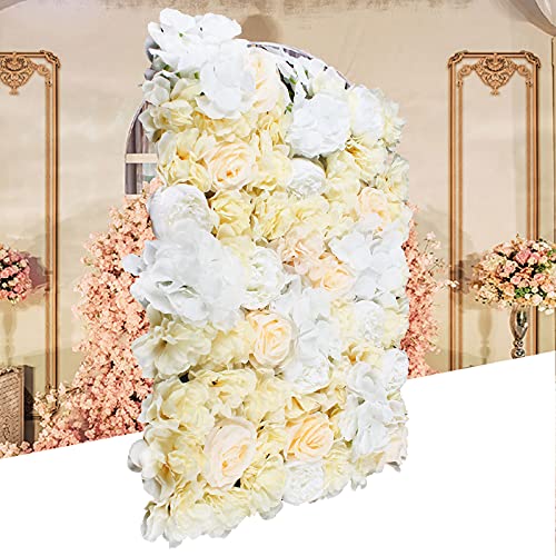 Flower Wall Panel Floral Backdrop, 6 Pcs Flower Wall Decor, 24" X 16" Silk Rose Wall, Artificial Flower Wall Backdrop Faux Flower Panel for Wedding, Party, Home (White Peony) - color: White Peony