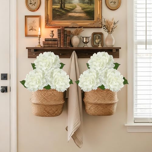 Hollyone 3Pcs White Hydrangea Artificial Flowers Real Touch Faux Silk Hydrangeas Flowers with Stem Fake Florals Flower for Home Wedding Table Centerpiece Vase Arrangements Decoration - color: White