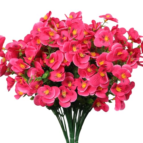 6 Bundles Artificial Orchid Flowers, Fake Artificial Greenery UV Resistant No Fade Faux Plastic Flowers for Wedding Bridal Bouquet Indoor Outdoor Home Garden Kitchen Office Table Vase(Pink) - color: Pink