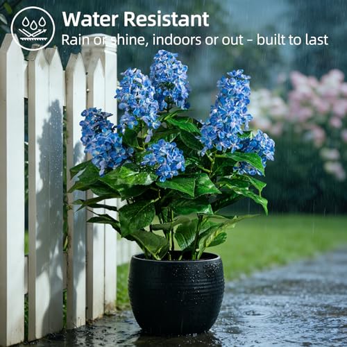 2 Pack Large UV Resistant Artificial Hydrangea Plants Fake Plastic plantas Flowers Trees Indoor Outdoor Realistic Floor Plants Faux Tree for Home Porch Garden Office Porch Patio Front Bonsai Decor - color: 9 Heads, size: 26 IN Blue