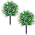 THKFUL Artificial Flower Ball Topiary Trees Outdoor Set of 2 - White Boxwood Ball Fake Plants with Ground Spike,23" Realistic Faux Shrubs UV Resistant for Front Pathway Porch Window Box Decor - style: White