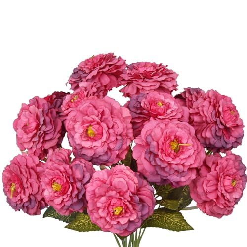 2 Pcs Artificial Flowers Zinnias Silk Flowers with Stems Zinnia Elegans Artificial Flowers for Outdoors Floral Arrangements Table Centerpieces Wedding Party Home Spring Summer Decor Rose Red - color: Rose Red