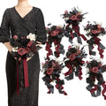 Ling's moment Black Bridesmaid Bouquets Set of 6 Burgundy Artificial Wedding Flower Bouquets Floral Bouquet Gothic Bridesmaid Bouquets with Ribbon Ceremony,Anniversary,7-inch Diameter - color: Red-burgundy Red & Black