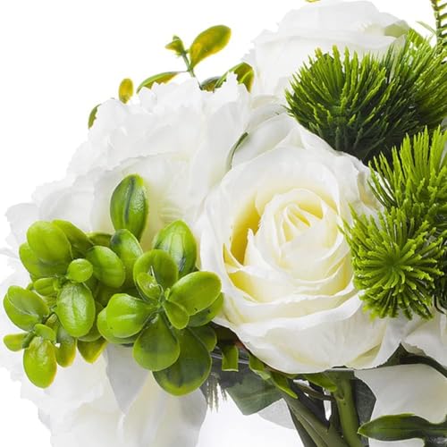 ENOVA FLORAL Artificial Rose Flowers in Vase, Mixed White Rose and Silk Peonies in Vase with Faux Water for Dining Table Centerpieces, Home Decor Indoor (FL-20-Cream) - color: Fl-20-cream