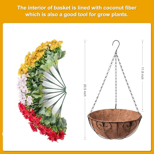 Artificial Fake Hanging Plants Flowers Basket for Spring Outdoor Decoration, Faux Silk Daisy UV Resistant Look Real with Eucalyptus Leaves Summer Decor for Home Patio Garden Outside(Red White Yellow) - color: Red White Yellow