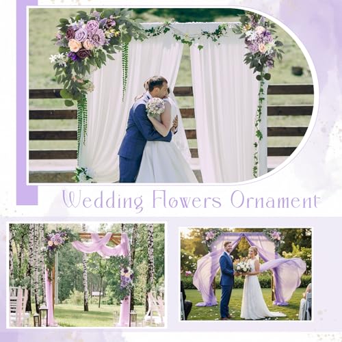 Hotop Wedding Arch Flowers Set of 4 Artificial Flower Swag Wedding Faux Floral Swag with 10 Cable Tie and 8 Clip for Party Welcome Signs Ceremony Reception Backdrop Decor(Dreamy Purple) - color: Dreamy Purple