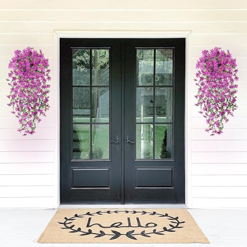 Hrobek 2 PCS Artificial Hanging Flowers Outdoor Spring Summer Decoration, Fake Hanging Vine Plants UV Resistant, Faux Daisy Flower Eucalyptus for Outside Home Indoor Porch - color: B-purple