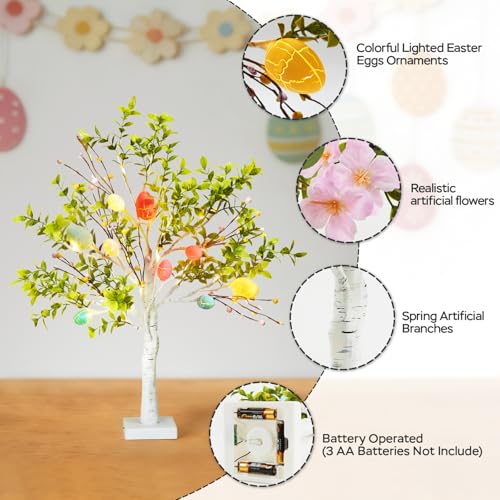 Easter Decoration Set, 27-inch Easters Egg Tree with LED Lights, Perfect for Spring and Easter Decorations, can be Used as a Tabletop Bonsai-Style Illuminated Artificial Tree or a Festive Centerpiece - color: White