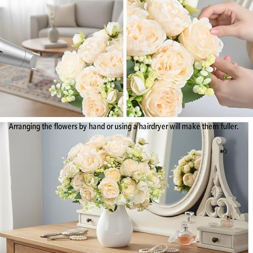 Peonies Artificial Flowers 12 Bundles Pink Flowers Bouquet, Lifelike Silk Fake Peonies with Stems for Home Table Centerpieces, Wedding, Party & DIY Bridal Floral Arrangements (Champagne) - color: Champagne