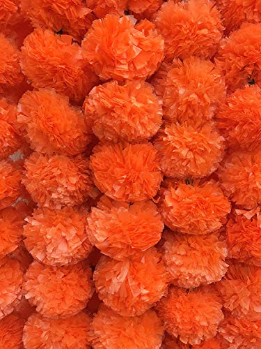 Artificial Marigold Garland for Decoration 5 Pcs of 5 feet Long Strands Artificial Marigold Flowers, Indian Decor for Pooja, Wedding Christmas, Events Decorations (Orange) - color: Orange