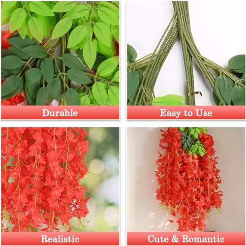 BLEUM CADE 36Pcs Red Fake Wisteria Hanging Flowers, 3.6Ft/Pcs Artificial Wisteria Garland, Hanging Flowers for Wedding Party Home Backdrop Wall Decoration - color: Red, size: 36pcs