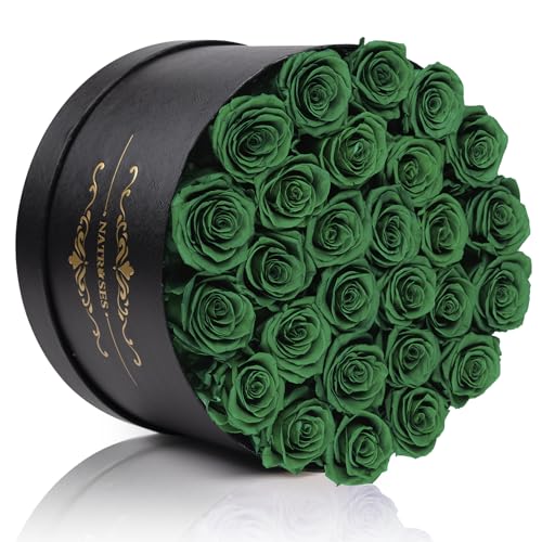 NATROSES Gifts for Her 27 Piece Forever Preserved Roses in a Box, Preserved Flowers for Delivery Birthday, Flowers Gifts for Mothers Day, Forest Green - color: Forest Green, size: 27 Roses