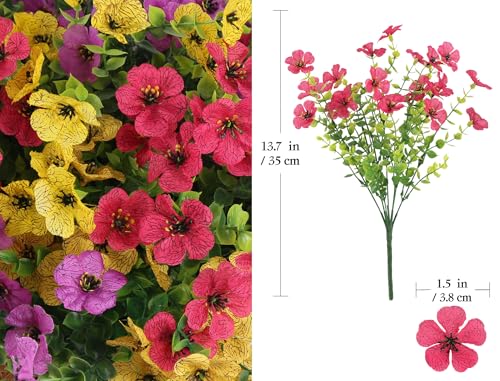 Artificial Flowers for Outdoor Planter Indoor Decor Fake Silk Daisy Flowers UV Resistant Faux Plants for Spring Summer Garden Home Boxwood Porch Patio Window Box, 12 Bundles (4-Color Mixed) - color: Mix Purple/ Yellow/ Red/ Deep Pink