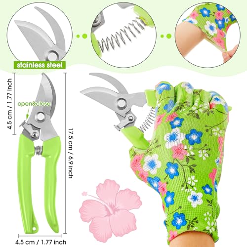Lasnten 14 Pcs Mother's Day Rose Stripper Thorn Remover Tool Garden Pruning Shears Scissors Kit Leaf Stripping Tool Floral Gloves and Floral Tape Flower Stripper Kit Gift for Wedding Outdoor(Green) - color: Green