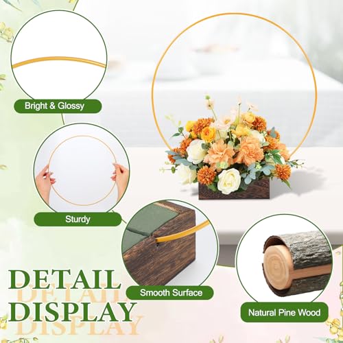 36Pack Floral Hoop Centerpiece Kit, 12Pcs 12'' Metal Floral Hoop Centerpiece with Stand+ 12Pcs Wood Cube Planter Box + 12Pcs Floral Foam Blocks for DIY Wedding Christmas Party Home Garden Decor - size: 12'' Single Hoop-36pack