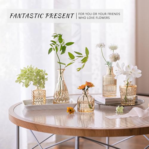 SUPMIND 24pcs Glass Bud Vase Set, Small Gold Amber Flower Vases for Centerpieces in Bulk, Mini Vintage Vase for Wedding, Home,Table Decoration - color: Gold Amber, size: 24Pcs