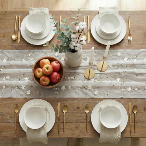 Artoid Mode Apricot 3D Flower Gauze Embroidery Table Runner 120 Inch 10FT, Tulle Seasonal Spring Kitchen Dining Holiday Table Decor for Home Party - color: White-apricot