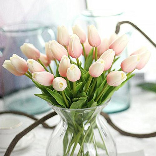 30 pcs Real-Touch Artificial Tulip Flowers Home Wedding Party Decor - color: Light Pink