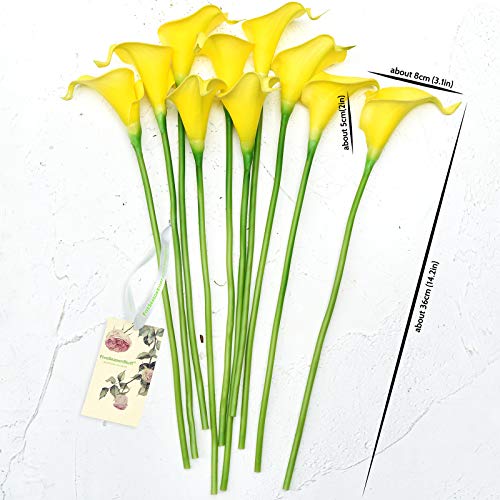 FiveSeasonStuff Real Touch Calla Lily Artificial Flowers Wedding Bridal Bouquet | Floral Arrangements | 15 Calla Lilies (Lemon Yellow) - color: Lemon Yellow