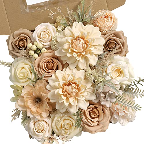 rongflower Artificial Flowers Combo Box Set Silk Flowers Fake Rose for DIY Floral Arrangements Wedding Bouquets Centerpieces Baby Shower Party Home Decorations（Nude Color） - color: Nude Color