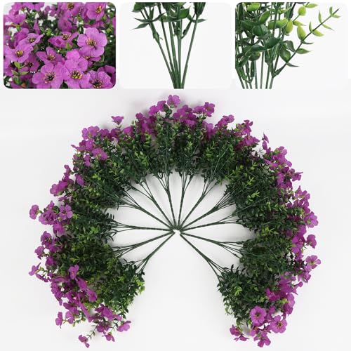 Purple Artificial Flowers for Outdoor Planter Indoor Decor Fake Silk Daisy Flowers UV Resistant Faux Plants for Spring Summer Garden Home Boxwood Porch Patio Window Box, 12 Bundles (Purple) - color: Purple
