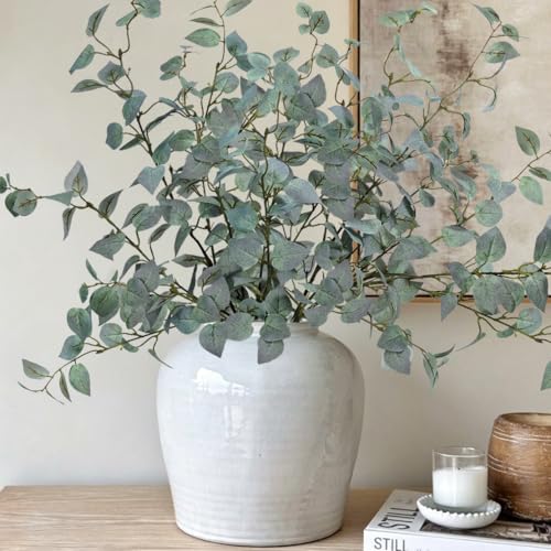 6 PCS 32.7 Inch Artificial Greenery Long Stems Fake Eucalyptus Leaves Faux Plant Indoor Silk Faux Foliage Branches for Vase Greenery Stems for Home Decor Farmhouse Aesthetic (Eucalyptus Leave Green) - color: Eucalyptus Leave Green